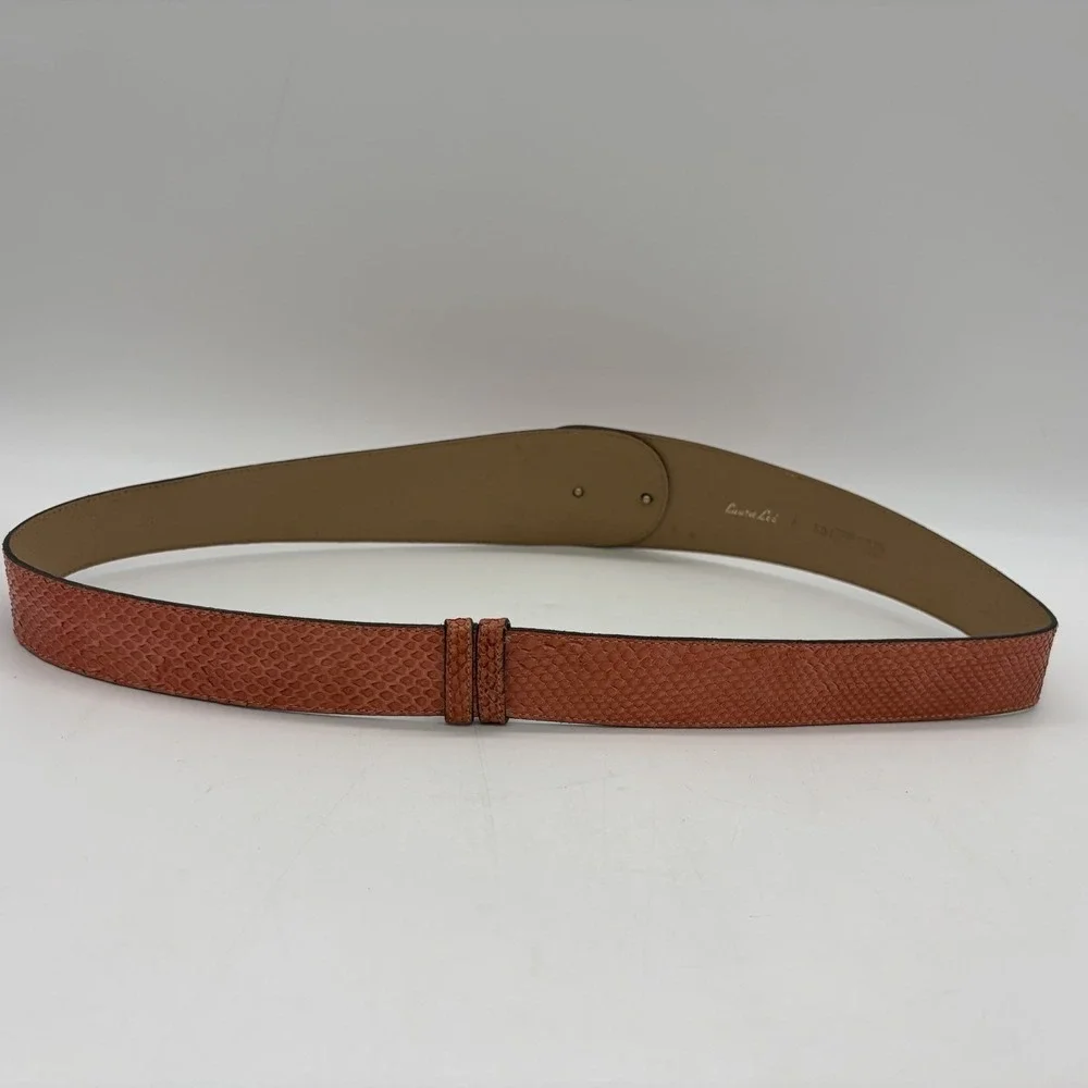Vintage Laura Lei Womens Belt Genuine Snakeskin Orange Gold Adjustable Argentina